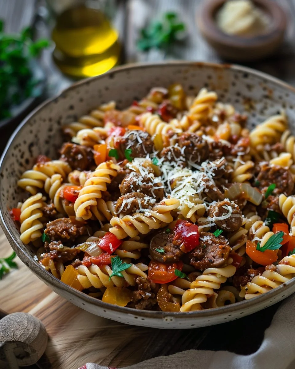 Delicious Cajun Sausage Pasta served in a bowl with vibrant colors and flavors.