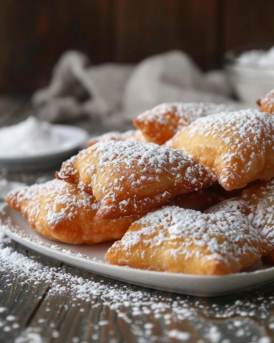 Freshly made classic New Orleans beignets dusted with powdered sugar
