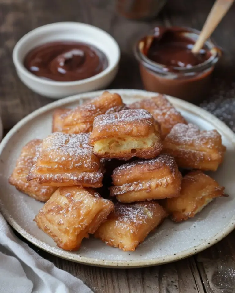 Homemade churro bites sprinkled with cinnamon sugar and filled with Nutella