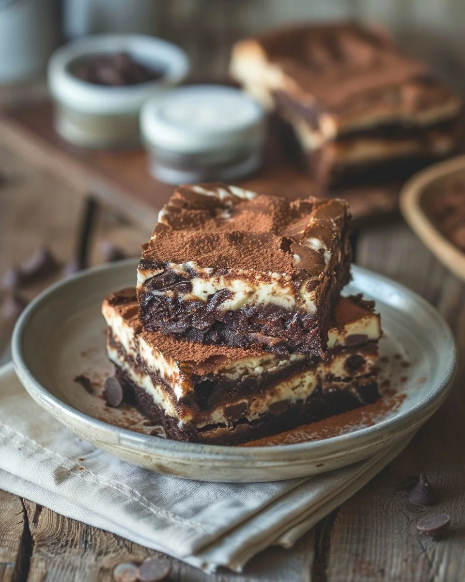 Indulgent cheesecake brownies with a creamy layer on top of rich chocolate brownies.