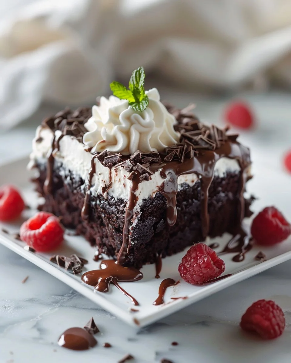 Moist Chocolate Sheet Cake with Whipped Cream and Ganache