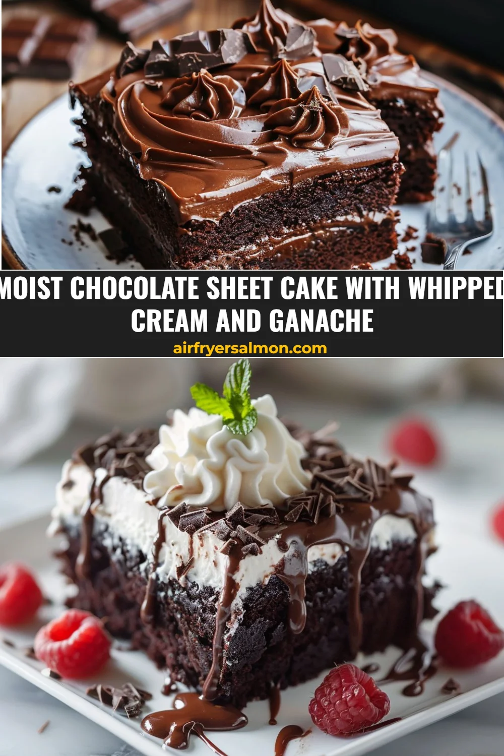 Moist Chocolate Sheet Cake with Whipped Cream and Ganache