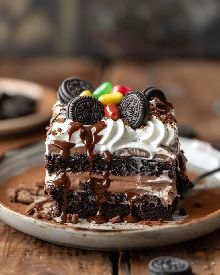 Delicious Oreo Dirt Cake layered with crushed Oreos and creamy filling