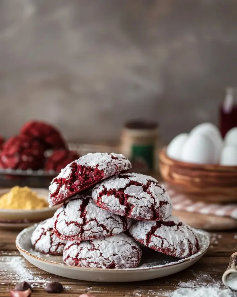 Delicious Red Velvet Crinkle Cookies on a baking tray ready to be served.