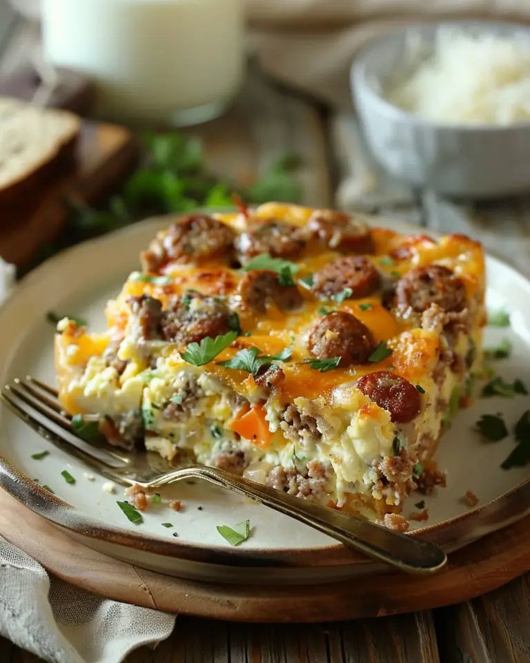 Delicious Sausage and Egg Casserole served in a dish
