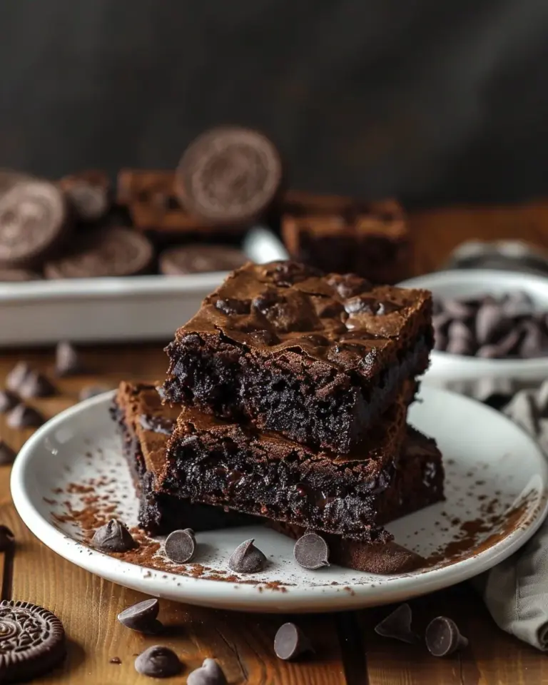 Delicious slutty brownies with layers of cookie dough, Oreos, and chocolate brownie