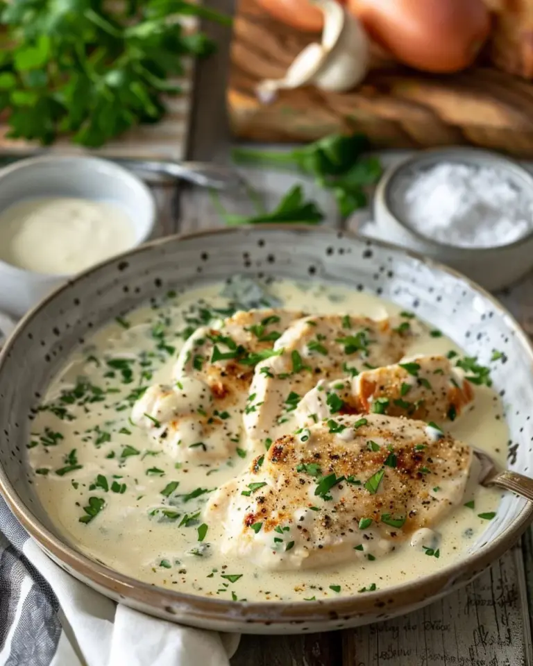 Delicious creamy ranch chicken served with vegetables on a plate