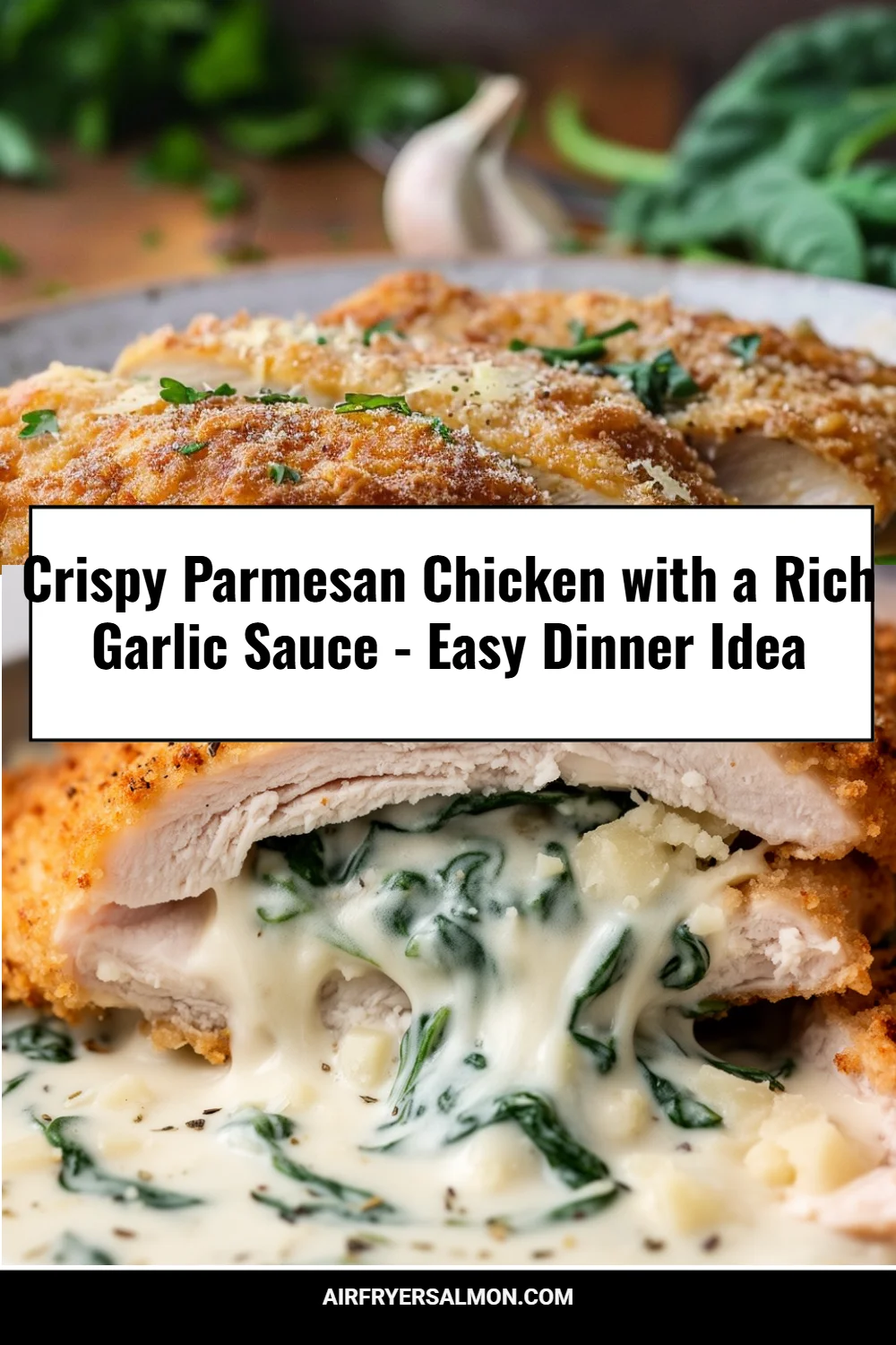 Crispy Parmesan Chicken with a Rich Garlic Sauce - Easy Dinner Idea
