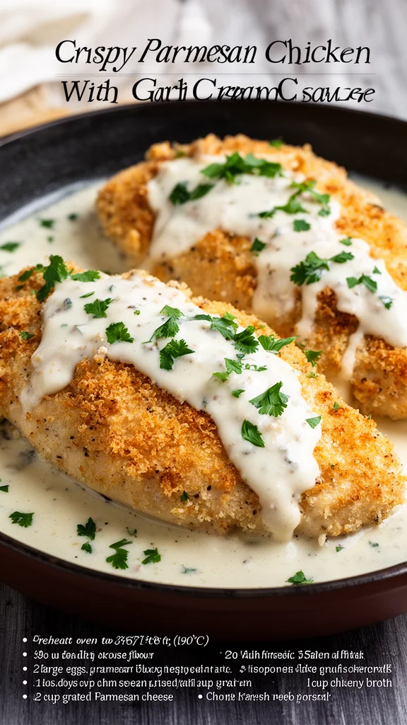 Crispy Parmesan Chicken with Garlic Cream Sauce
