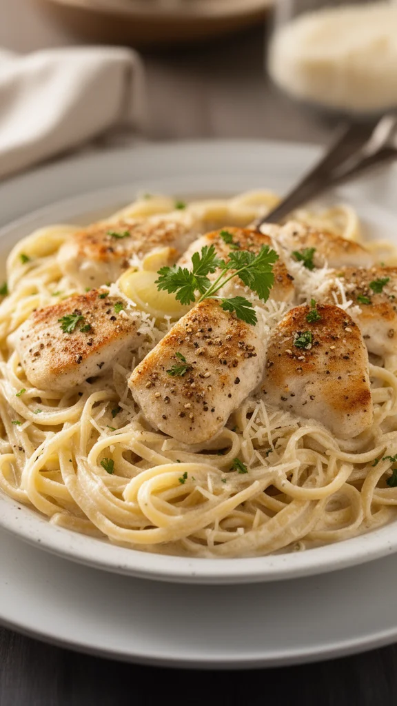 Garlic Butter Chicken Bites with Creamy Parmesan Pasta