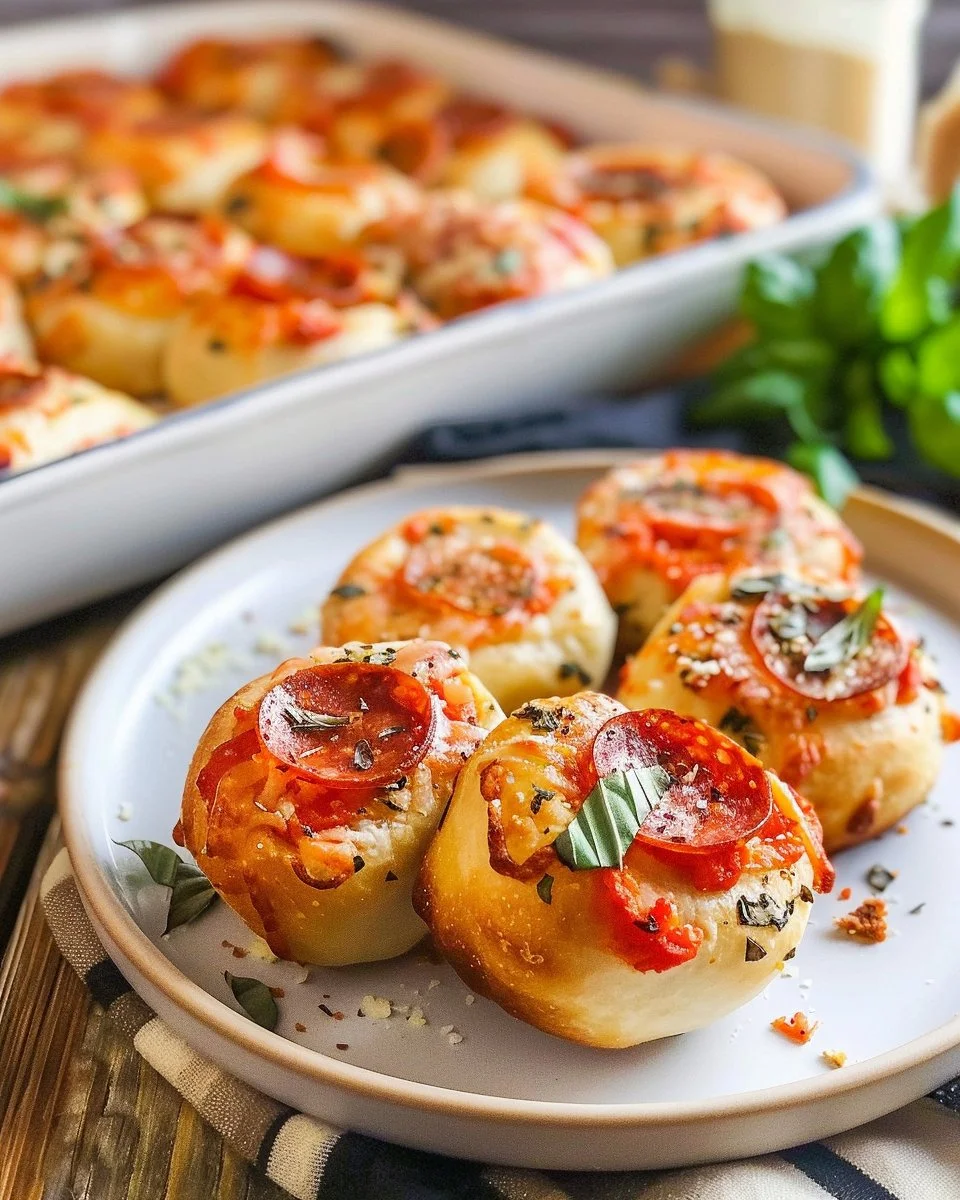 High protein pepperoni pizza rolls served on a plate