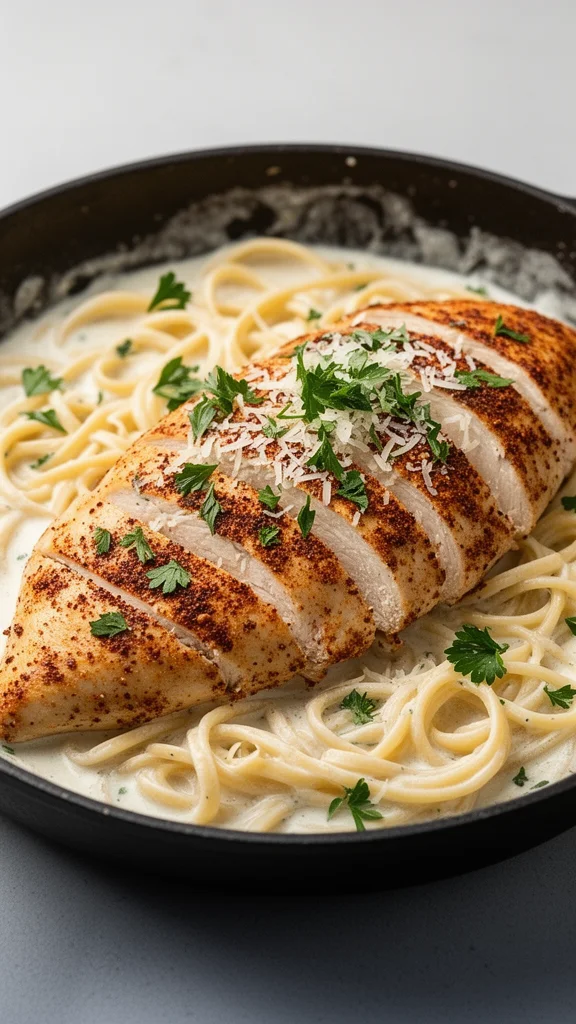 Savory Cajun Chicken and Creamy Garlic Parmesan Linguine