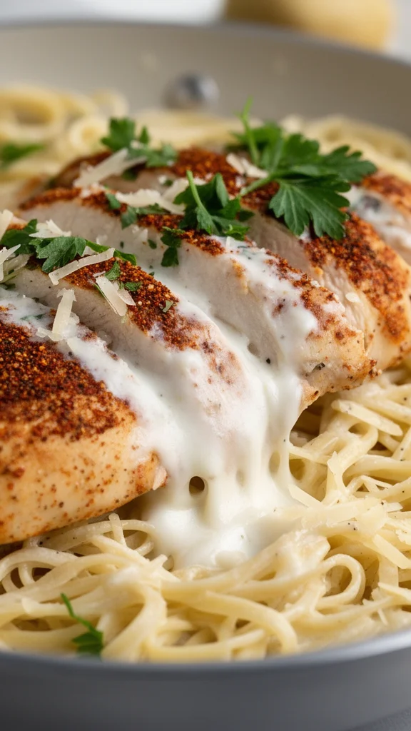 Savory Cajun Chicken and Creamy Garlic Parmesan Linguine