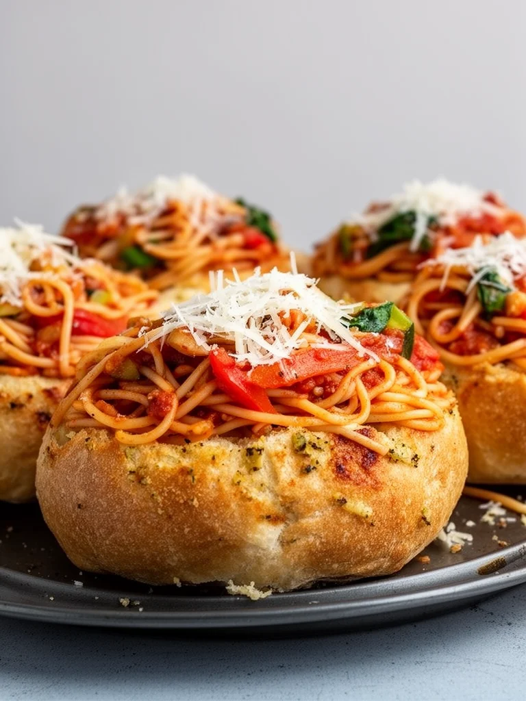 Spaghetti Garlic Bread Bowls