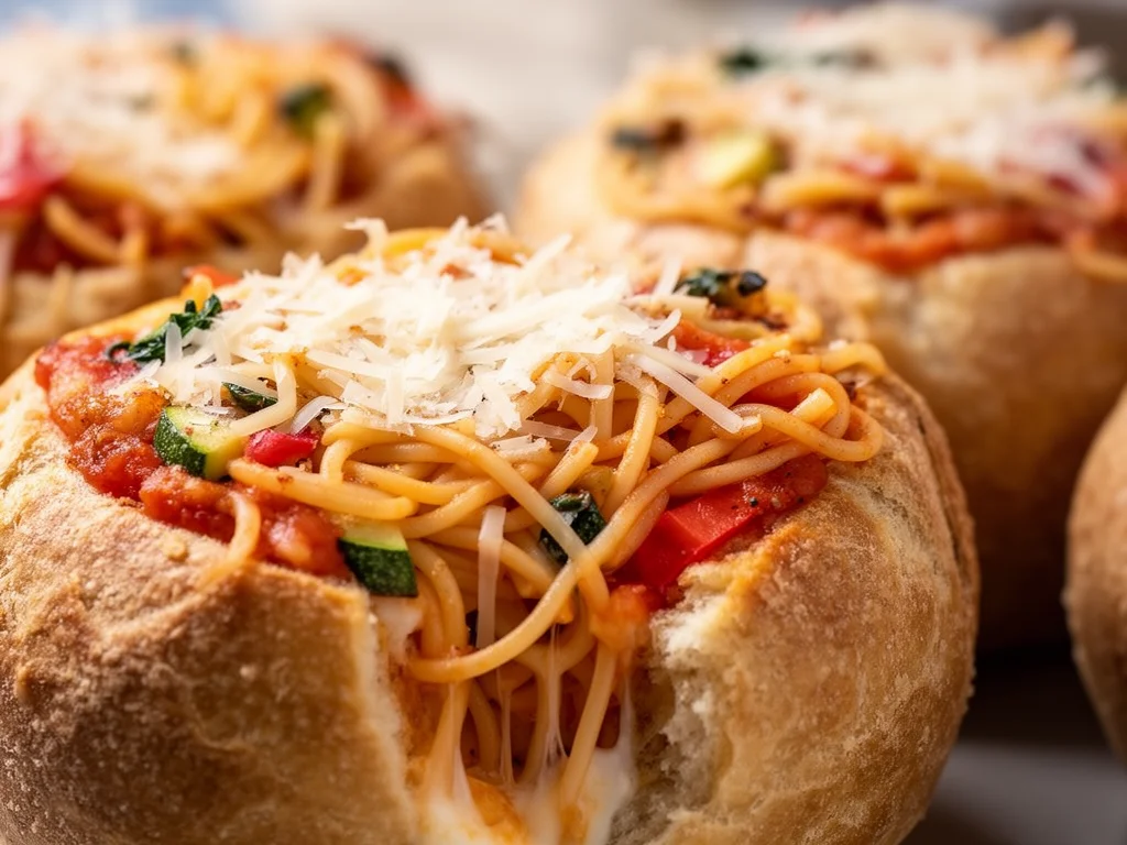 Spaghetti Garlic Bread Bowls