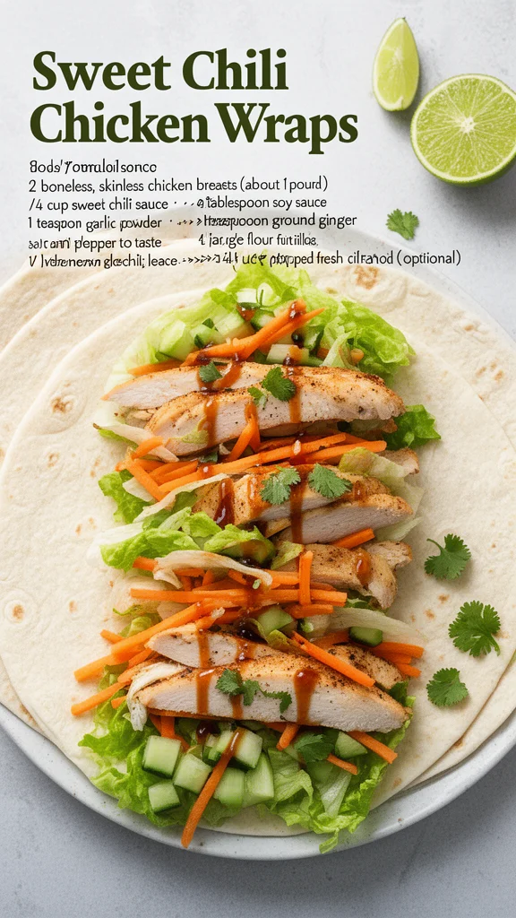 Sweet Chili Chicken Wrap with fresh vegetables and sauce