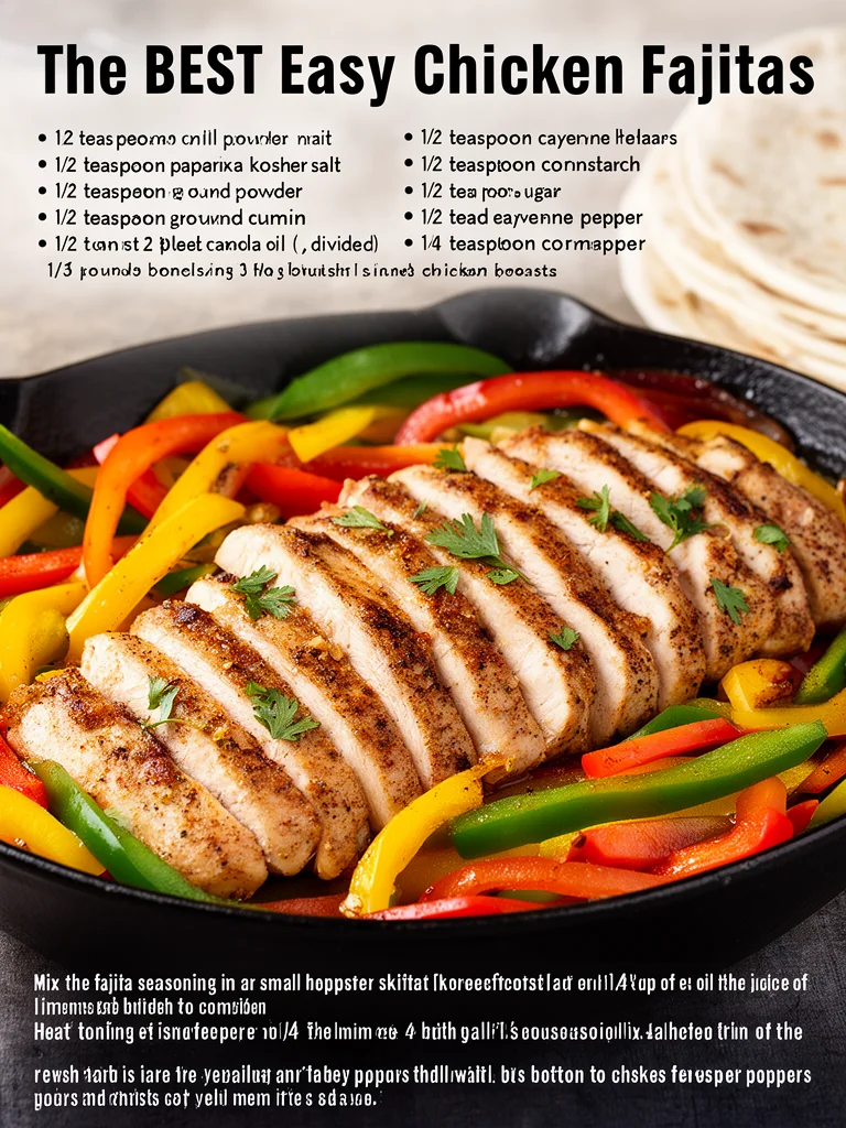 Delicious chicken fajitas served with colorful peppers and tortillas
